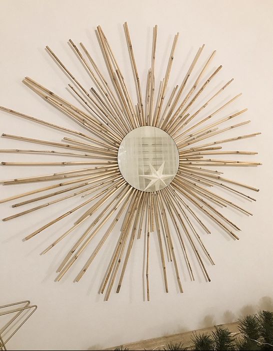 Duże okrągłe lustro dekoracyjne bambusowe słońce boho 84cm