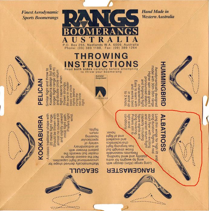 Vendo Boomerangs ALBATROSS da RANGS com 40 anos