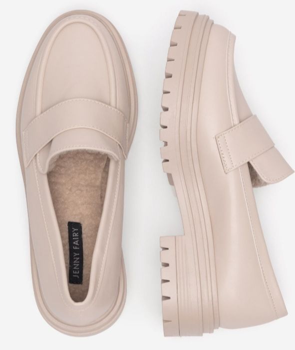 Beżowe ocieplane mokasyny Loafersy damskie roz 38