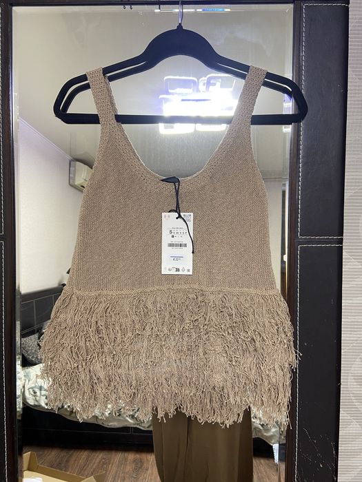 Топ с бахромой ZARA s соломенный /беж