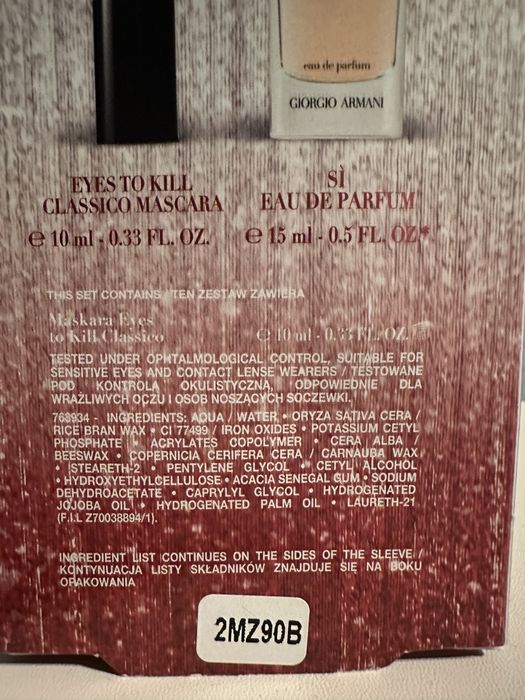 Armani zestaw tusz do rzęs 10 ml woda perfumowana 15 ml