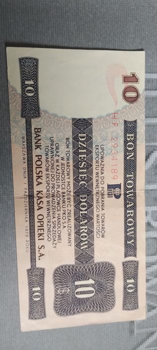 Bon towarowy 10 dolarów seria HF 1979 rok