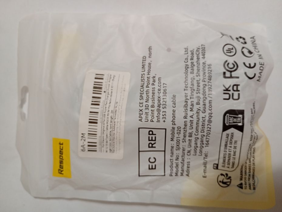 Cabo USB/USB C para carregador super rápido até 67 w. Novo. Novo
