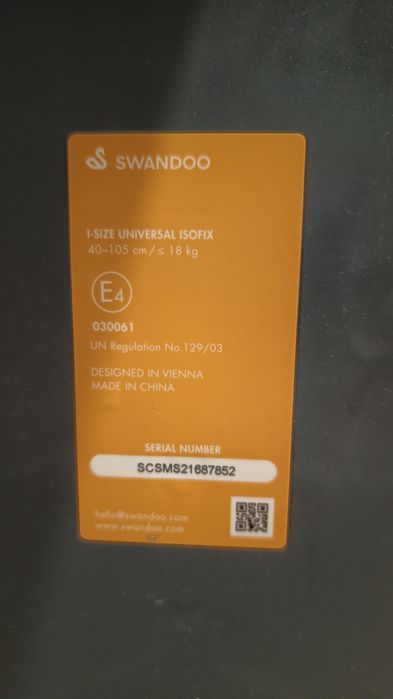 Fotelik swandoo 2, na gwarancji producenta, wyczyszczony