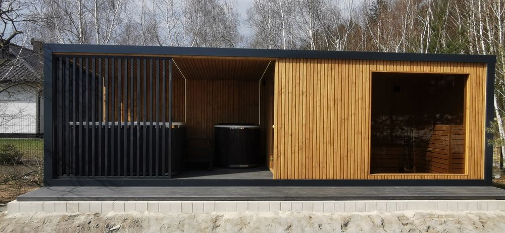 Sauna ogrodowa PREMIUM 8x2,5m Prysznic Piec Led  lamele Hit