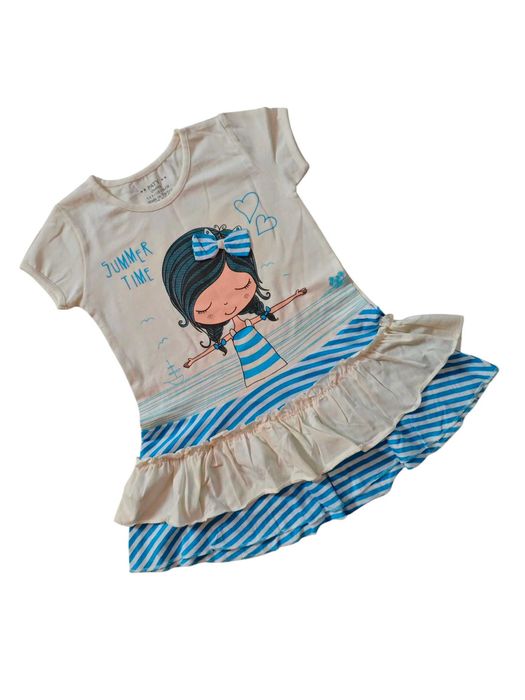 Tunika niebieska bawełniana dla dziewczynki krótki rękaw nowa 110-116