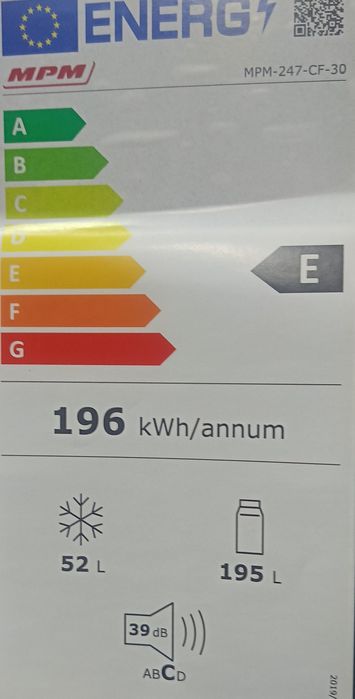 Lodówka jednodrzwiowa MPM MPM-247-CF-30 NO FROST czarna, biała