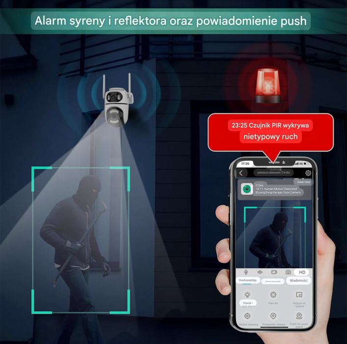 Kamera WiFi 8MP Obrotowa IP66 iCsee 2 obiektywy