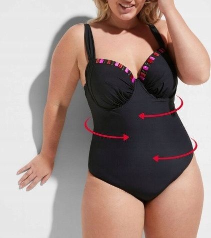 B.P.C czarny kostium silnie modelujący z ozdobnymi kamieniami 50 (100E