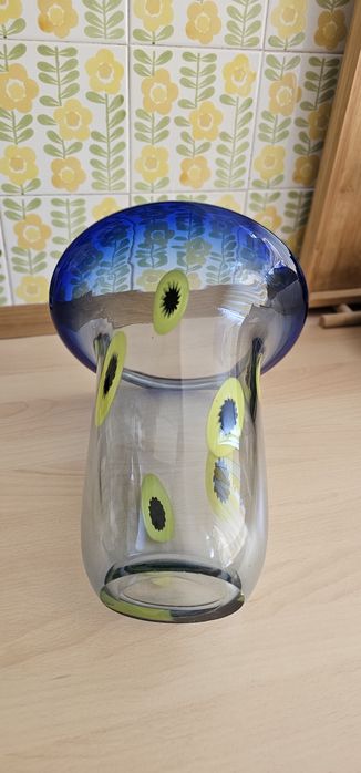 Jarra vidro soprado, desenho kiwi tipo Murano, Deposito Marinha Grande