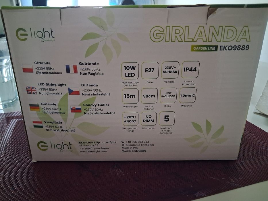 Jasna girlanda ogrodowa 15 m (Eko-Light EKO9889)  nowa / nieużywana
