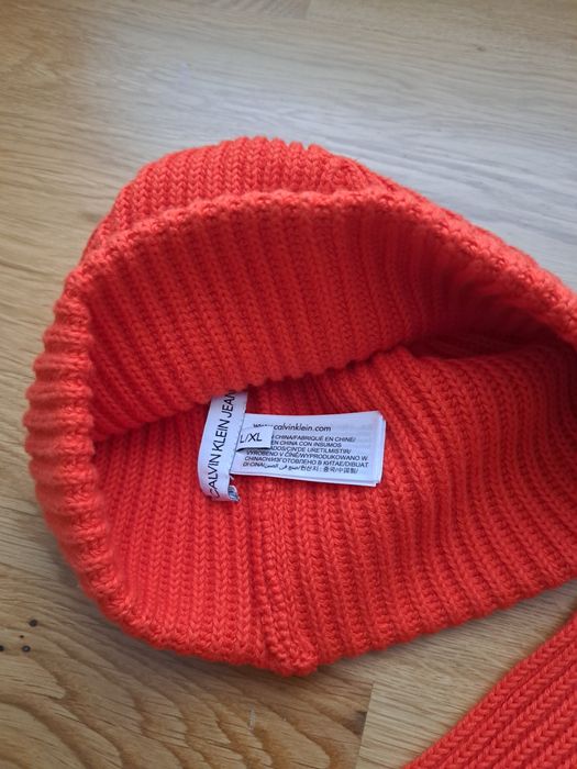 Komplet calvin klein czapka i szalik ck pomarańczowy nowy
