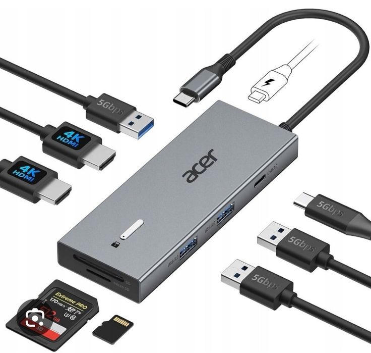 Stacja dokująca Acer 9w1 USB-C do dwóch monitorów z 2 wejściami HDMI