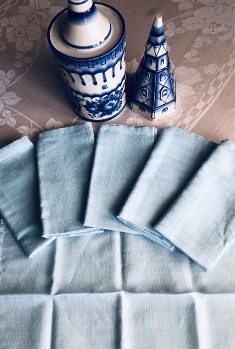 Серветки льон білі блакитно-бірюзові нові