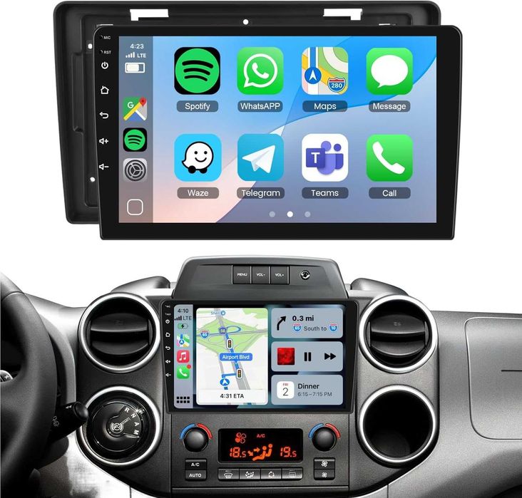 Podofo Carplay radio samochodowe do Citroen Berlingo 2015-2018, 9" 2G + 64G z bezprzewodowym Bluetooth/GPS/WiFi/FM/RDS/SWC/HiFi/USB+kamera cofania