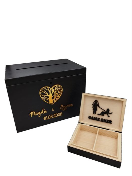 Zestaw skrzynka na koperty z pudełkiem na obrączki kolor czarny