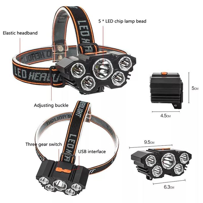 Ліхтарик, фонарик налобний  з акумулятором