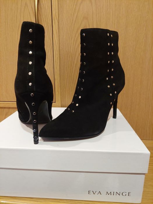 Botki czarne na szpilce zamszowe 38 dżety Eva Minge