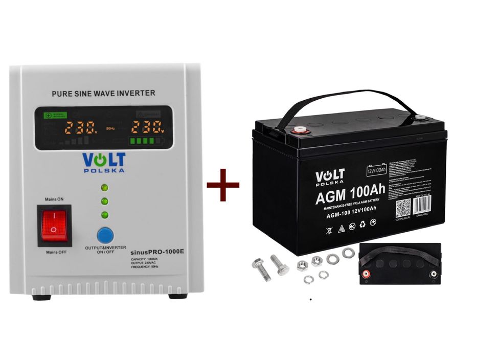 Інвертор Volt Sinus Pro 1000E 1000VA/700W + акамулятор AGM 12V 100Ah