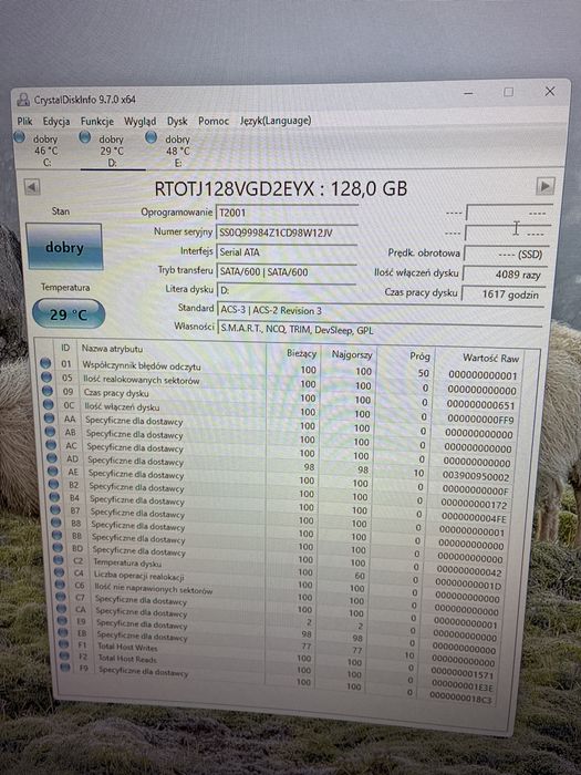 Dysk SSD 128GB 2,5 cala SATA sprawny