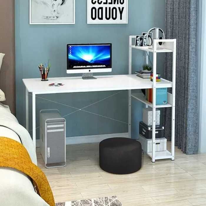 NOWE Biurko Loft Białe Gamingowe Metalowe Komputerowe Z Półkami OKAZJA