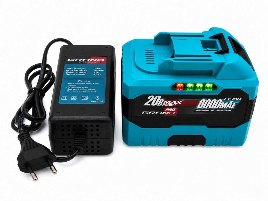 Акумулятор GRAND 20В 6Аг АКБ-20/6 Makita Procraft Eltos Stromo Vitals + зарядка штекер 3А / набір 2 АКБ + швидка подвійна зарядна  станція 2×4А
