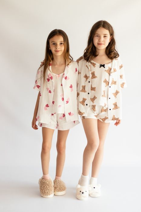 Дитяча муслінова піжама з рюшами в сердечки