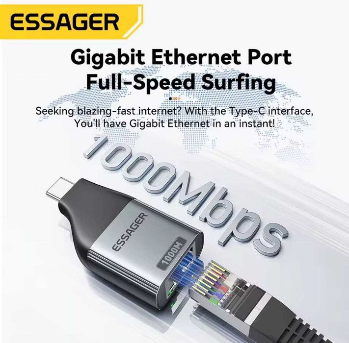 Type-C в ethernet адаптер 1000 Мбіт/с Essager