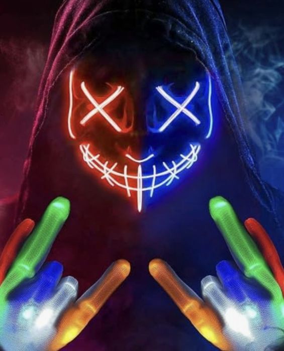 2x Maska LED Halloween + 2x Rękawiczki + BATERIE