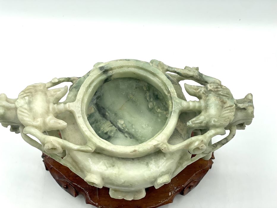 Defumador, incensario em pedra jade, dragões, oriental, chinês