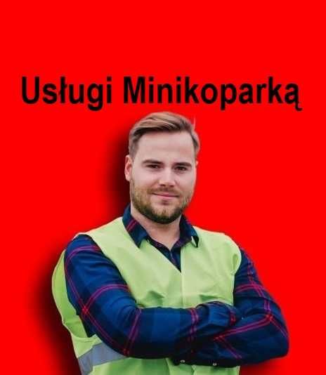 Minikoparka roboty ziemne przyłącza prądu wod-kan czyszczenie działek