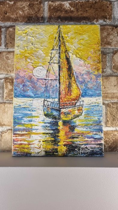 Картина "Кораблик" холст, акрил, на підрамнику  20х30 см