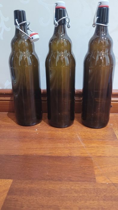 Бутылка для вина/масла/напитков с бугельной крышкой темная 1 литр