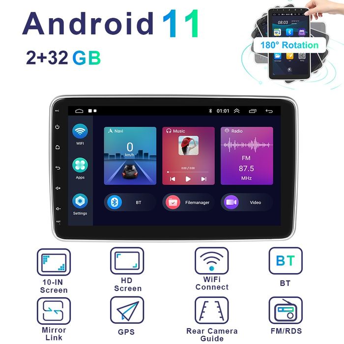 Rádio 1din rotativo android 11 2/32GB GPS WiFi Carplay HiFi SELADO
