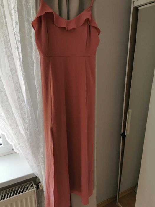 Sukienka wesele komunia długa maxi 44 46 pudrowy róż