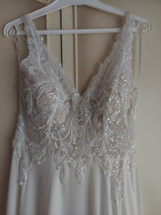 Suknia ślubna boho, glamour koronka/muślin (koronkowa, muślinowa)