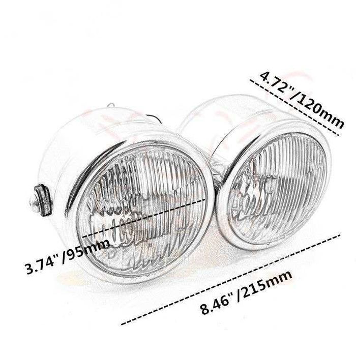 Подвійна металева мото фара з галогенками H4 та габаритом