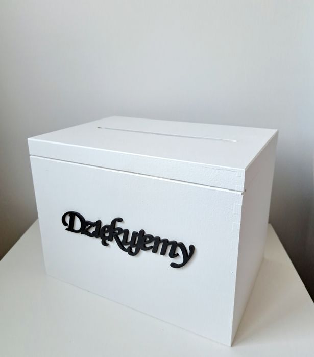 Białe pudełko na koperty napis dziękujemy wesele ślub