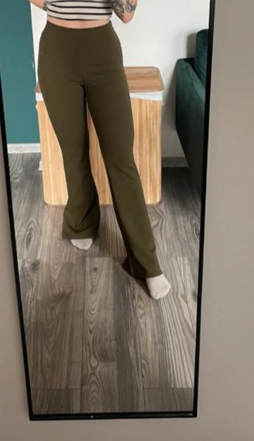 spodnie dzwony H&M roz. S oliwkowe khaki szerokie wysoki stan