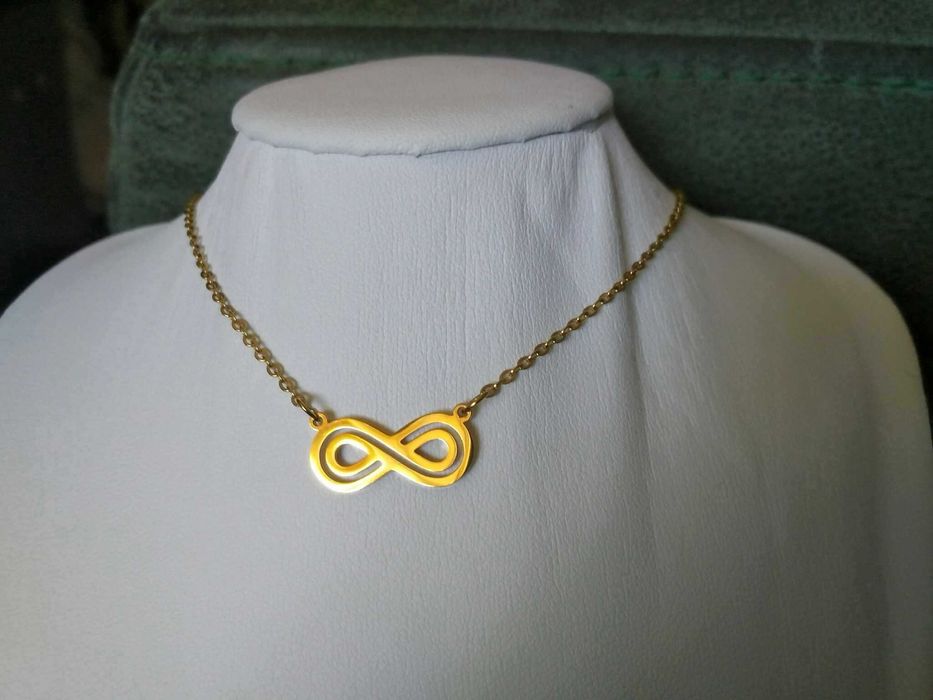 Colar Aço Dourado Infinito Duplo NOVO