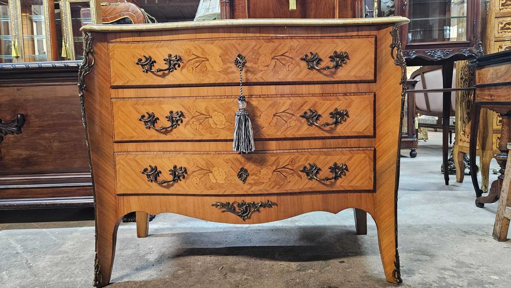 Antyk  Stara Piękna Komoda masywna beczka z marmurem nr1