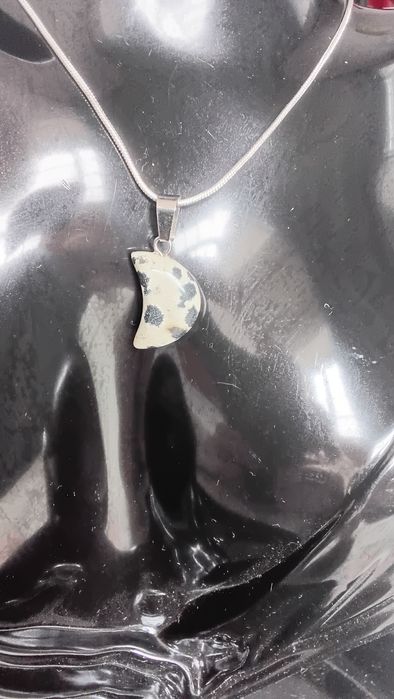 Fio de Prata com meia lua c om Jaspe Dálmata