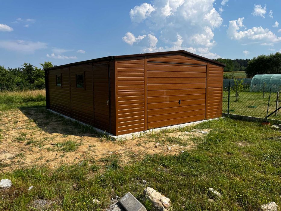 Garaż blaszany 2 stanowiska 6x6 dwuspad drewnopodobny PRODUCENT
