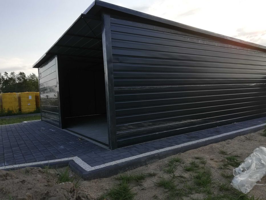 Garaż Blaszany GRAFITOWY +2 Bramy - TANIE Garaże Blaszane -Maj-Blach
