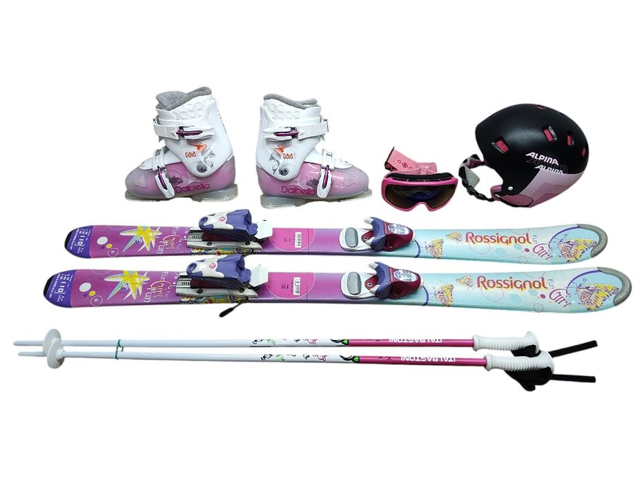 Komplet Narty 110 cm Rossignol Buty r-32.5 Kijki Kask Gogle
