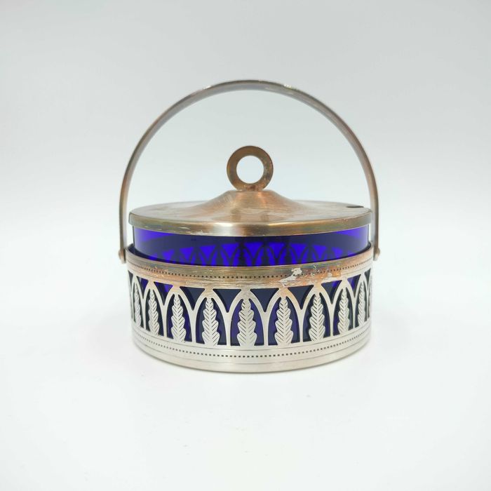 Cukiernica PRL Niebieska Vintage Szkło Kolorowe