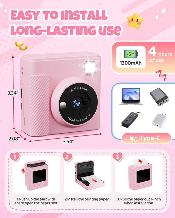 Aparat Natychmiastowy dla Dzieci z Kartą 32 GB & Papier do Drukowania