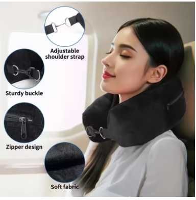Almofada de Pescoço de Viagem em U com Enchimento de Roupa Capa de Veludo e Bolsa novo