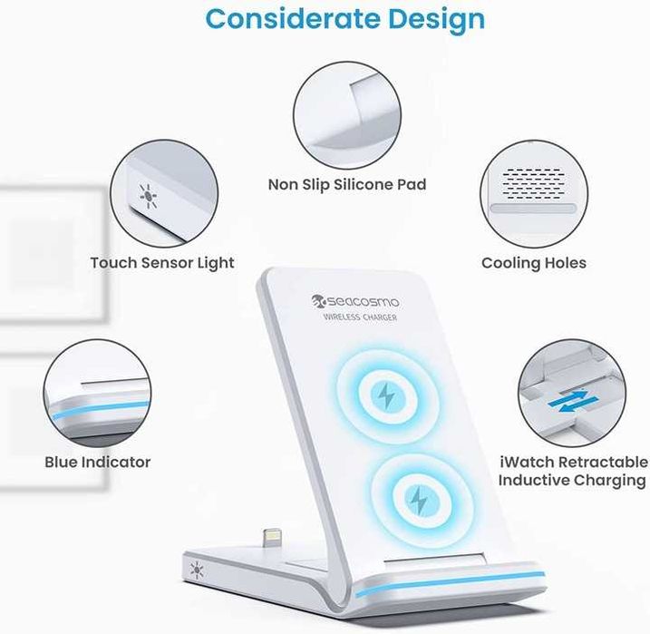 Seacosmo ładowarka indukcyjna 3w1 do iPhone BIAŁY [2374]