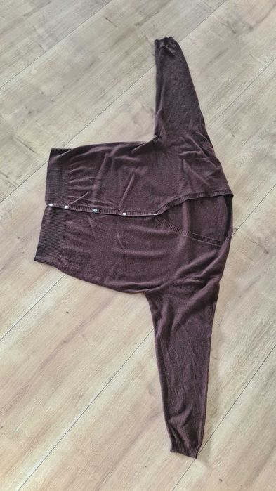 Kardigan sweter na guziki. Brązowy Czekoladowy. Kaszmir Wełna. L / XL